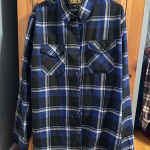 DIXXON Navy & Black Plaid Flannel Shirt with White Accents